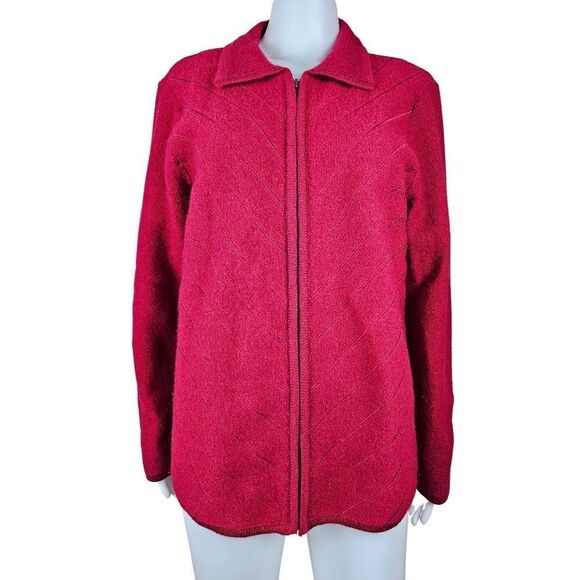 C.J. Banks XL 100% Wool Red Zip Up Long Sleeve Winter Coat Jacket Sweater - Picture 1 of 12